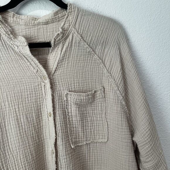 Aerie Gauze Boho Tunic Button Down Distressed Pool To Party Cream Size M - Picture 4 of 9
